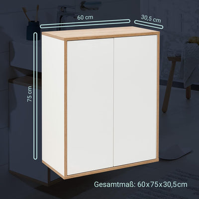 FACKELMANN Finn Midischrank (60 x 75 x 30,5 cm) – Badezimmerkommode mit 2 Einlegeböden aus Glas – Ba