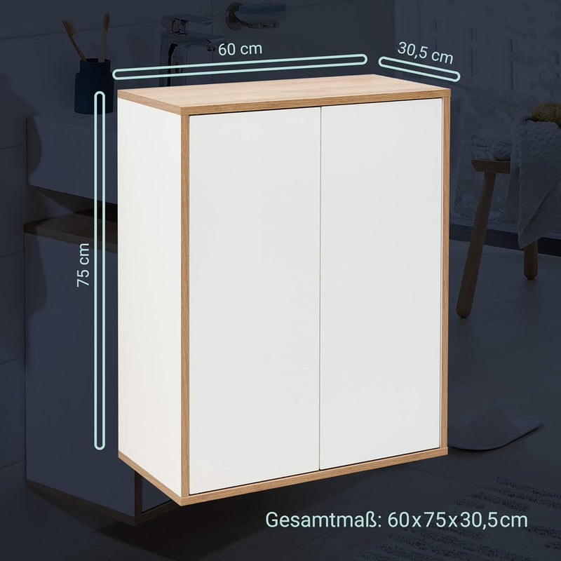 FACKELMANN Finn Midischrank (60 x 75 x 30,5 cm) – Badezimmerkommode mit 2 Einlegeböden aus Glas – Ba