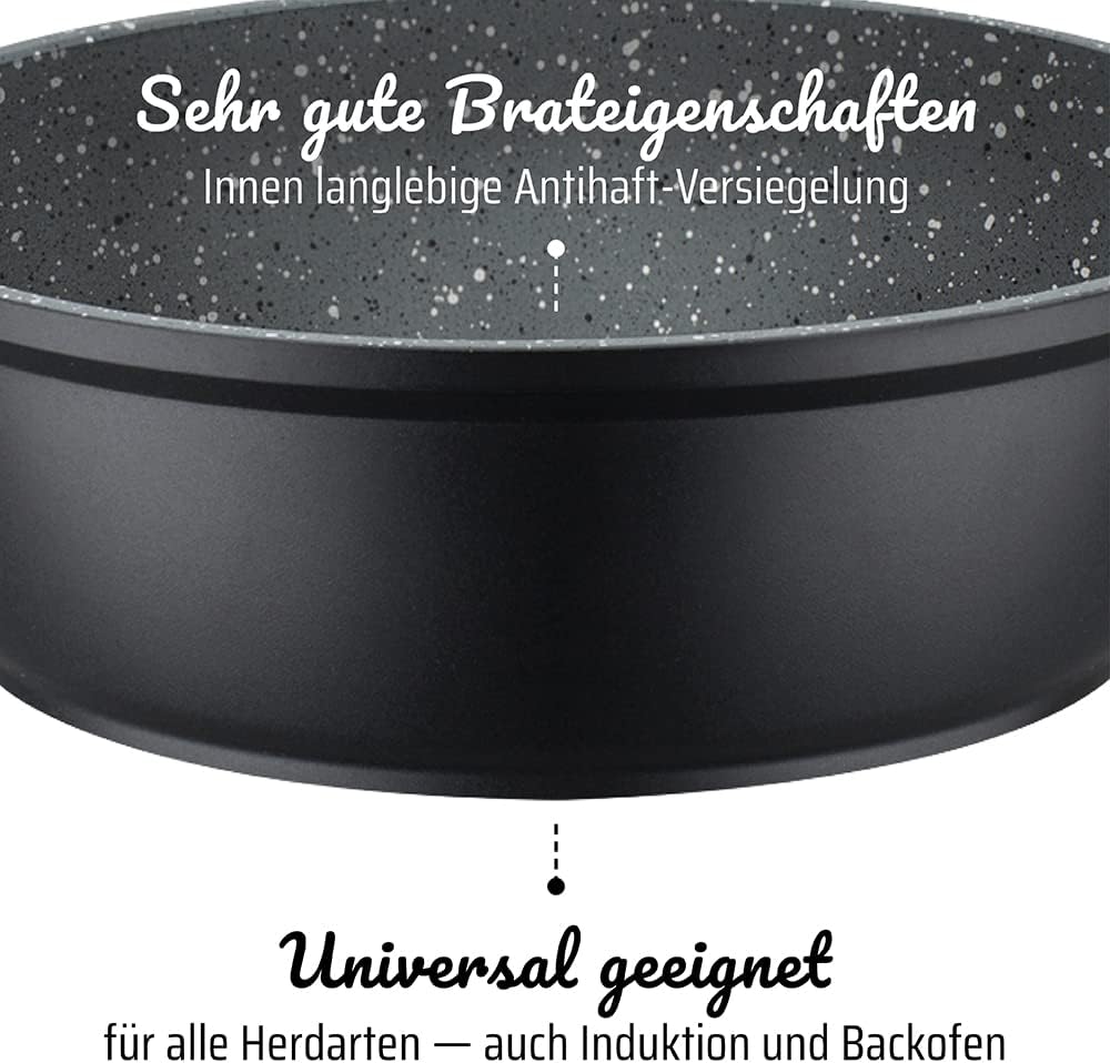 GSW Kochtopf- und Pfannenset Gourmet Granit – hochwertiges Set bestehend aus Töpfen, Kasserolle, Pfa