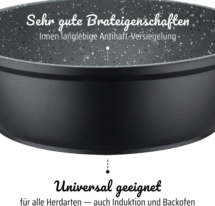 GSW Kochtopf- und Pfannenset Gourmet Granit – hochwertiges Set bestehend aus Töpfen, Kasserolle, Pfa