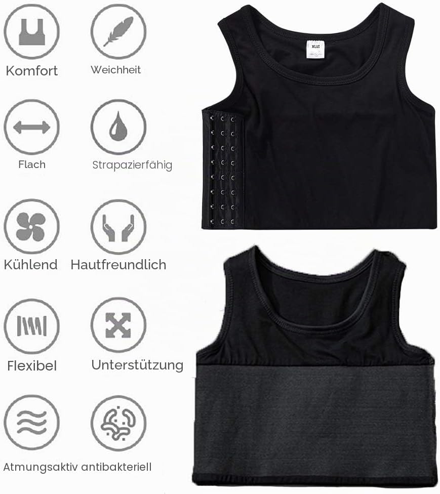 XUJI Brust binder Atmungsaktiv Baumwolle mit Gummiband für Transgender FTM Schwarz L, Schwarz L