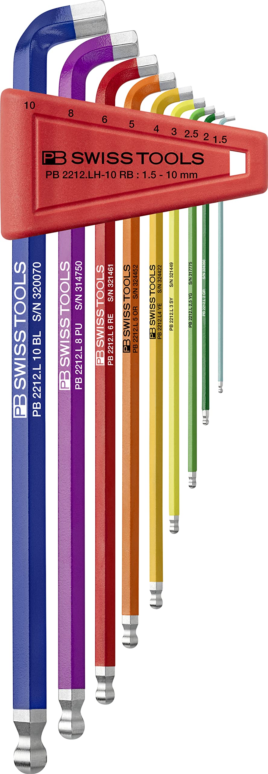 PB SWISS TOOLS 100° Innensechskantschlüssel Set 1,5-10 mm, 2212.LH-10 RB CN 9-tlg. (1,5/2/2,5/3/4/5/