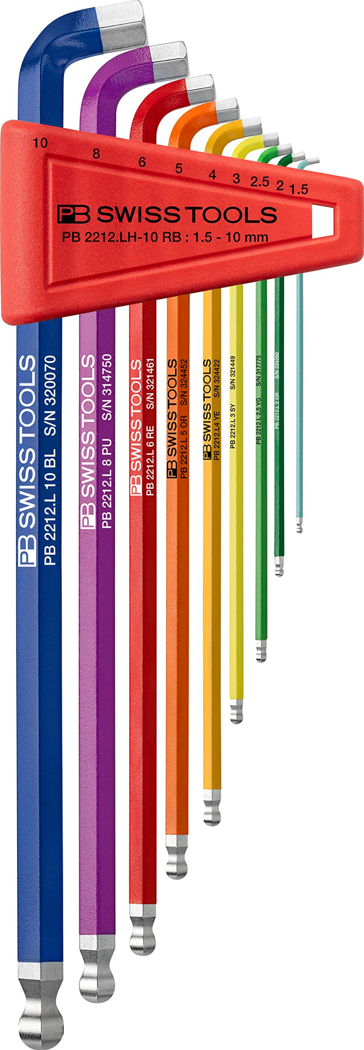 PB SWISS TOOLS 100° Innensechskantschlüssel Set 1,5-10 mm, 2212.LH-10 RB CN 9-tlg. (1,5/2/2,5/3/4/5/