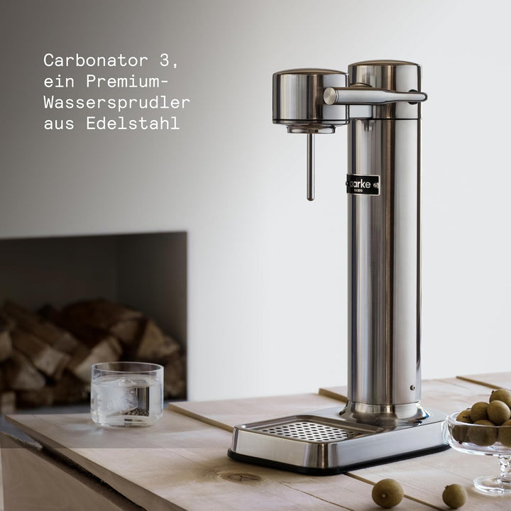 Aarke Carbonator 3, Wassersprudler aus Edelstahl mit 2 x BPA-frei Flaschen, Edelstahl Finish Edelsta