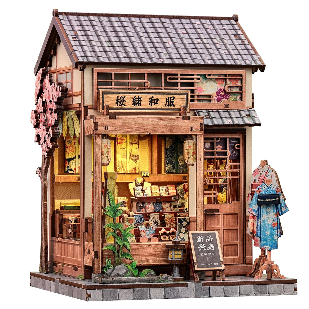 CUTEBEE Japanese Sakura Kimono Book Nook Kit - DIY Puppenhaus 3D Holzpuzzle Erwachsene, Miniatur Hau