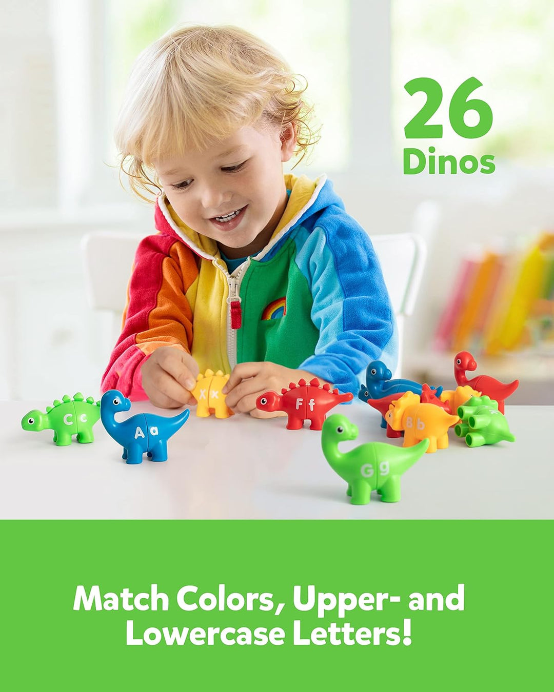 Coogam Matching Letters Feinmotorik Spielzeug, 26 PCS Double-Sided ABC Dinosaurier Alphabet Spiel mi