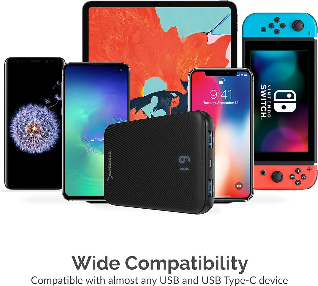 SABRENT Power Bank 10000 mAh, USB C PD externer Akku Power Ladegerät, tragbare, mit Schnellladefunkt