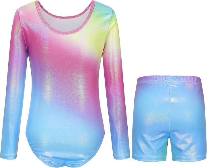 SEAUR Mädchen Turnanzug Turnshorts Set Ärmellos/Langarm Gymnastikanzug mit Hose Kinder Trikot Turnen