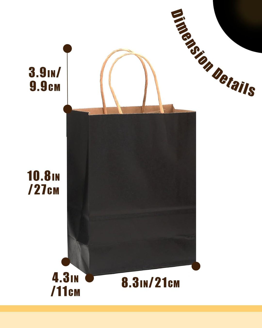 Gcardist 100-Packs schwarzes Geschenk Taschen mit Griffen Bulk 11"x8.3"x4.3" Medium Grösse Kraftpapi