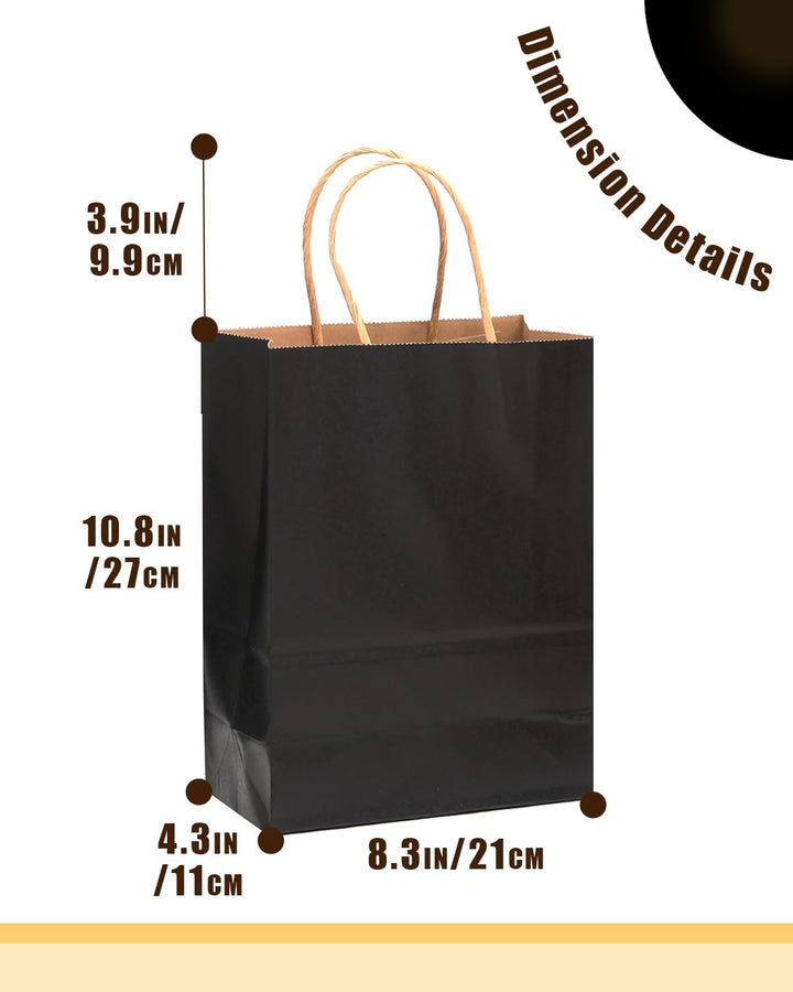 Gcardist 100-Packs schwarzes Geschenk Taschen mit Griffen Bulk 11"x8.3"x4.3" Medium Grösse Kraftpapi