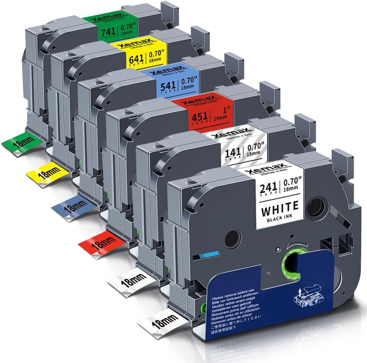 6x XemaX Kompatibel Schriftband für Brother P-touch Bänder 18mm TZe-241 TZe-141 TZe-441 TZe-541 TZe-