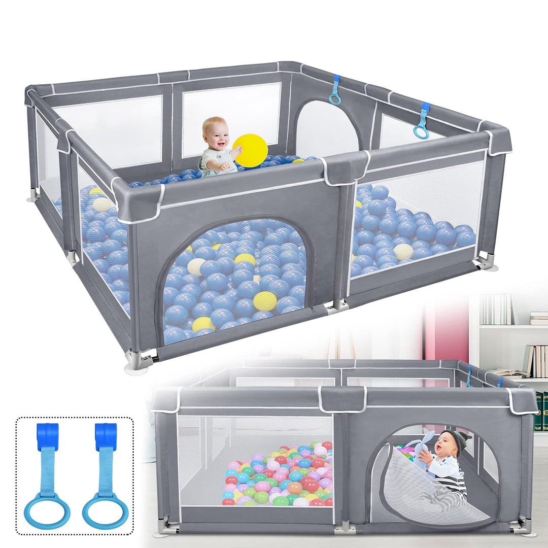 Laufstall Baby Laufgitter, Baby Zaun Schutzgitter mit Rutschfester Basis, Atmungsaktivem Stabiler Ab