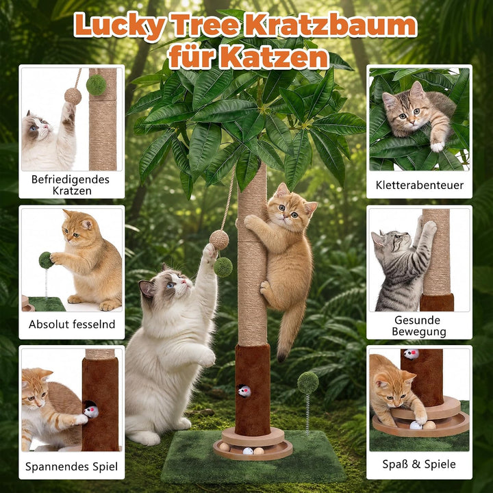 Fantasreen 88cm Kratztonne mit Trackball und Spielzeug, Grün | Kratzsäule für aktive Katzen. Mit Tra