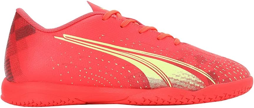 PUMA Unisex Kinder Ultra Play It Jr Soccer Shoe 28 EU Fiery Coral Fizzy Light Puma Black, 28 EU Fier