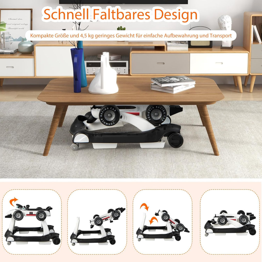 GOPLUS 4 in 1 Baby Lauflernhilfe, Lauflernwagen höhenverstellbar mit Licht & Musik, Baby Walker Auto