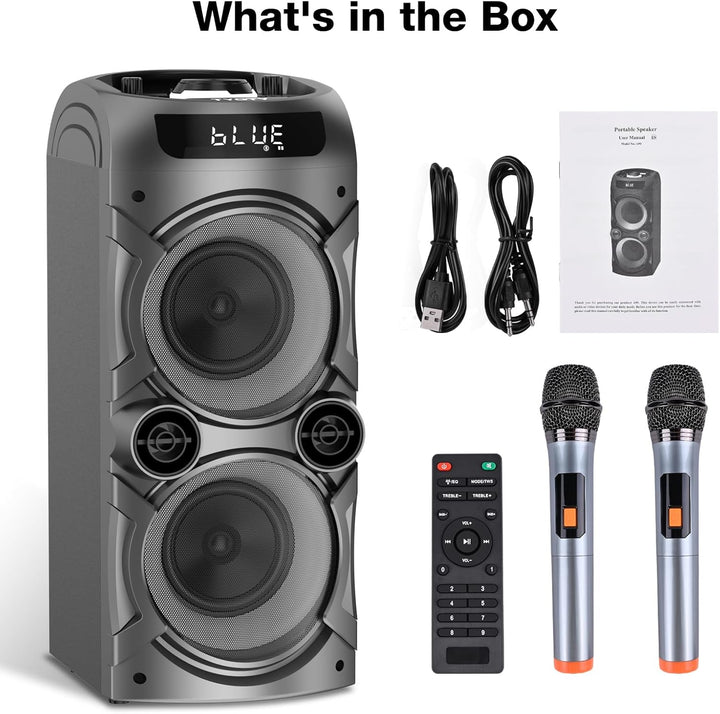 Karaoke-Maschine mit 2 kabellosen Mikrofonen, tragbares PA-System Grosser Bluetooth-Lautsprecher mit