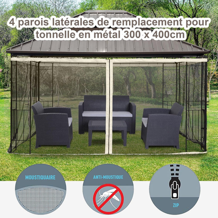 Outsunny Moskitonetze für Pavillon Barnum Gartenpavillon 3 x 4 m – Set mit 4 Moskitonetzen mit Reiss