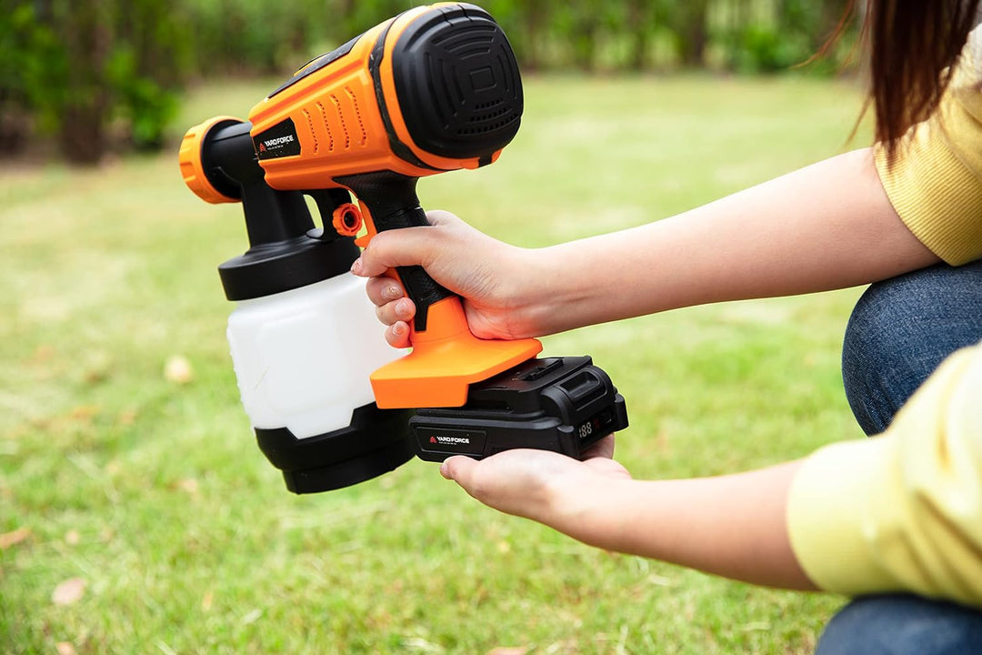 Yard Force Akku-Farbsprühgerät LP C06P mit 20V / 2,0 Ah Lithium Akku, bürstenloser Motor, 1000 ml Be
