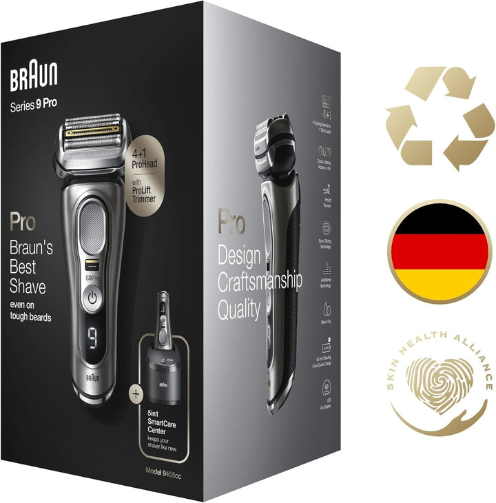Braun Series 9 Pro Premium Rasierer Herren, Testsieger Stiftung Warentest, 4+1 Scherkopf, Elektroras