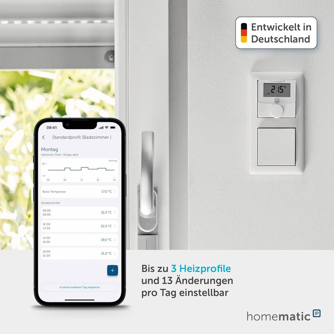 Homematic IP Smart Home Wandthermostat mit Schaltausgang HmIP-BWTH – für Markenschalter, 230 V für 2