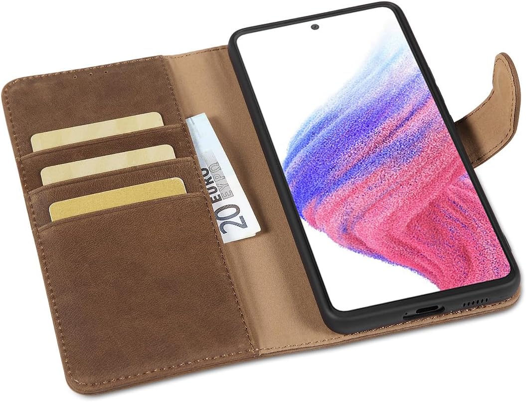 LENSUN Lederhülle für Samsung Galaxy A53, Echtleder Hülle [Echtes Leder][Stand-Funktion][RFID Schutz