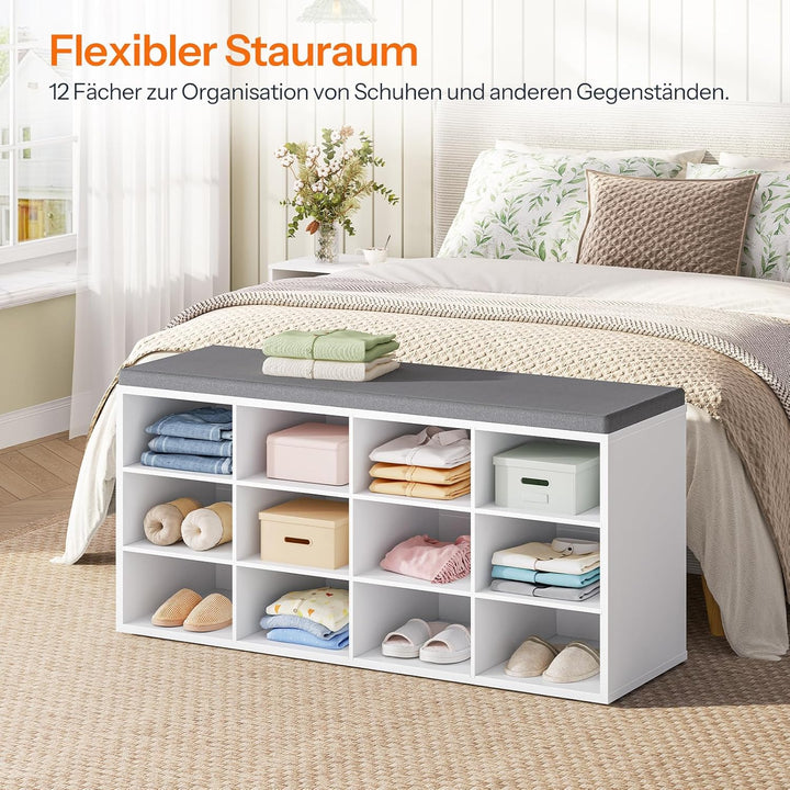 HOOBRO Schuhbank mit 12 Fächern, Schuhregal mit gepolsterter Sitzbank, Schuhschrank, für Flur, Wohnz