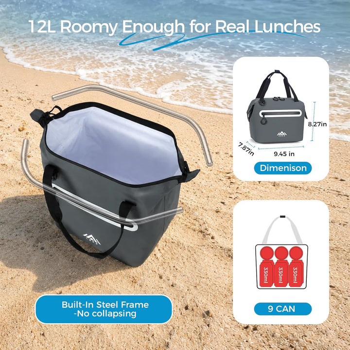 Lekesky Kühltasche Klein 12L – Wasserdicht & Leckgeschützt, Isolierte Lunchtasche für Unterwegs, Tra