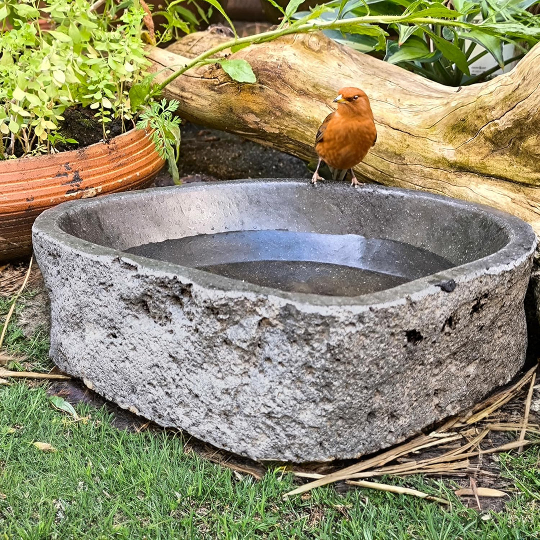 Steintrog Vogeltränke - Tier-Wassernapf aus Naturstein - Handgefertigte Schale - für Vögel, Hunde &