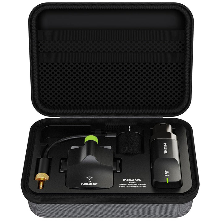 NUX B-6 Kabelloses Saxophonsystem mit Ladekoffer, 20 Meter Betriebsreichweite, 24 Bit/44,1 kHz High