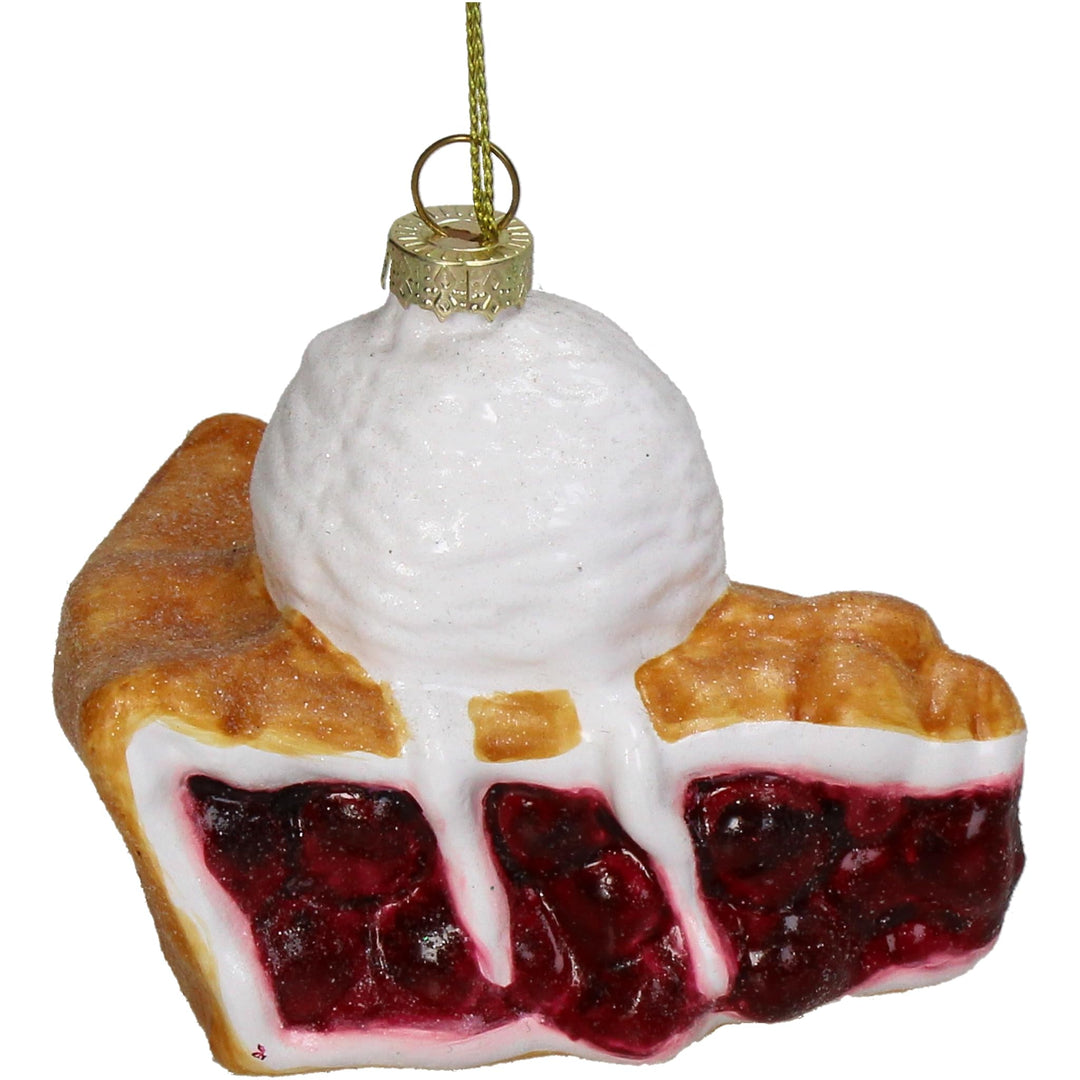 Christbaumschmuck Glas 8cm - Kirschkuchen mit EIS Aufhängen - Weihnachtsbaum Anhänger für Weihnachte