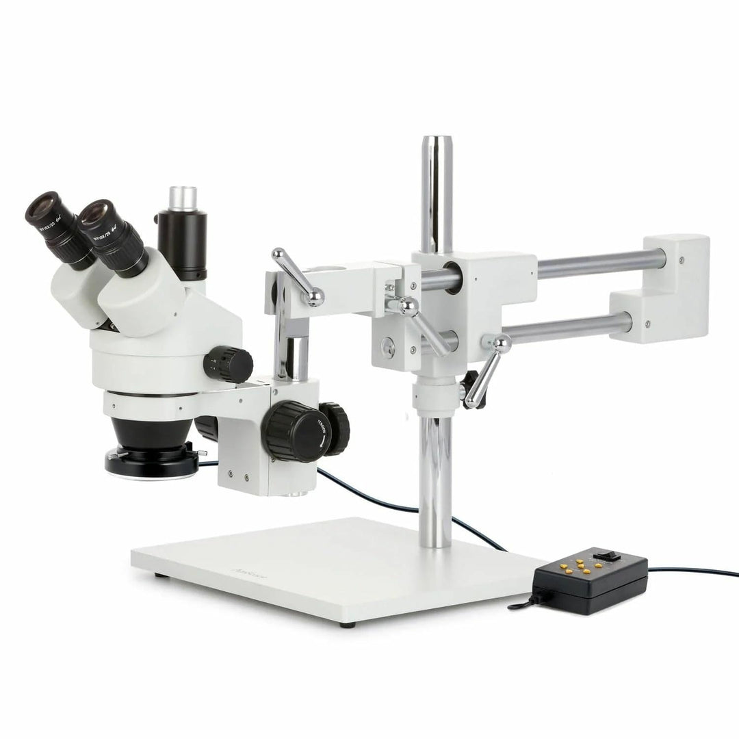 AmScope SM-4T-144A Trinokulares Stereomikroskop mit Variablem 144-LED-Ringlicht, 7X-45X, Weiss