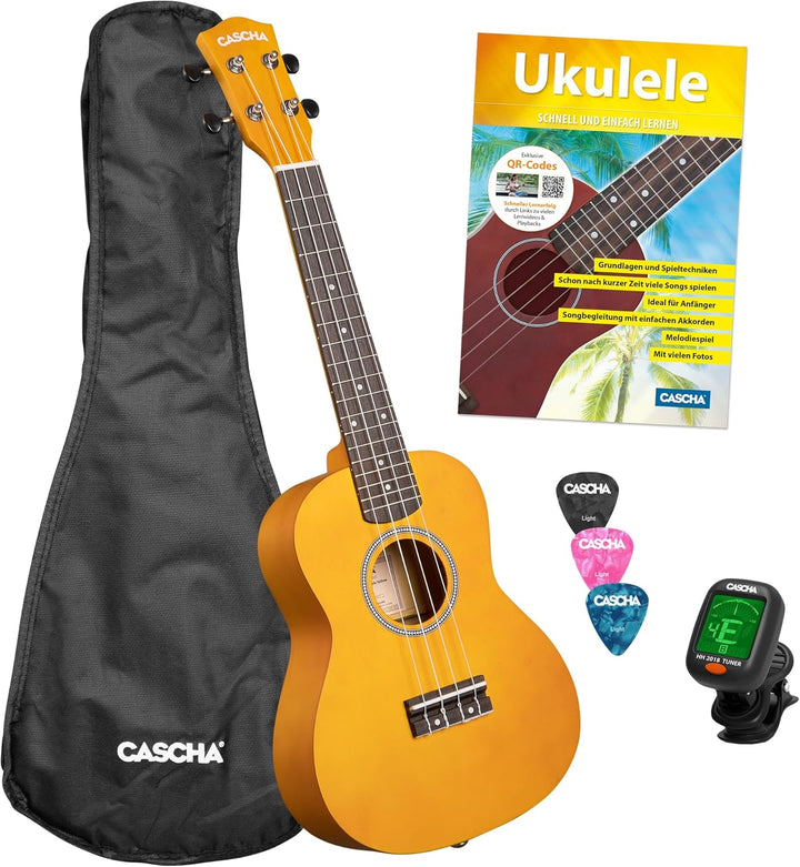 Concert Ukulele Linden Yellow Set (incl. Bag, 3 Picks, Book, Tuner)