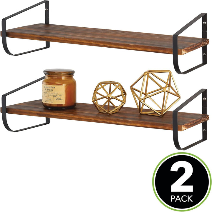 mDesign modernes Wandregal – langes Holzregal mit rostbeständigen Metallhalterungen – Hängeregal für