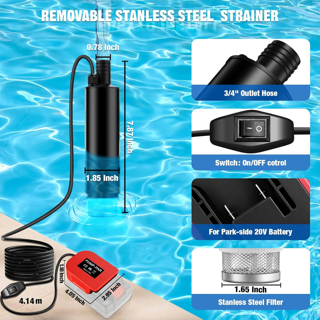 Tauchpumpe für Parkside Akku 20V Schmutzwasserpumpe Wasserpumpe Flachwasserpumpe Saugpumpe Absaugpum