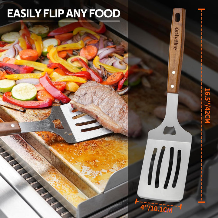 onlyfire BBQ Grillbesteck Set, Enthält Grillzange, Grillwender, Fleischgabel und Grillhandschuhe, Ed