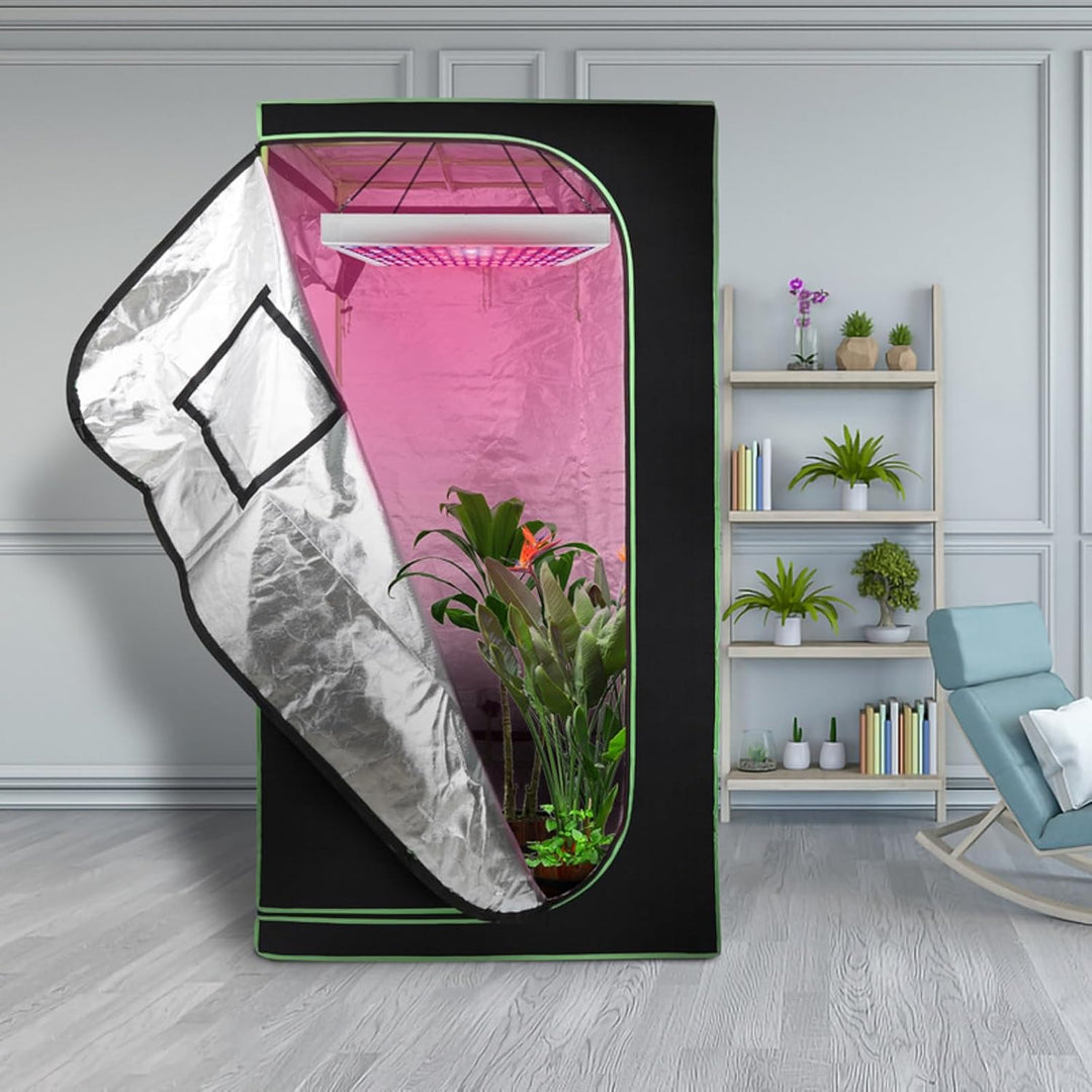 JUNG Growbox Komplettset Anbau Set mit LED Vollspektrum Grow Lampe Dimmbar, 60x60x140 cm, mit Ventil