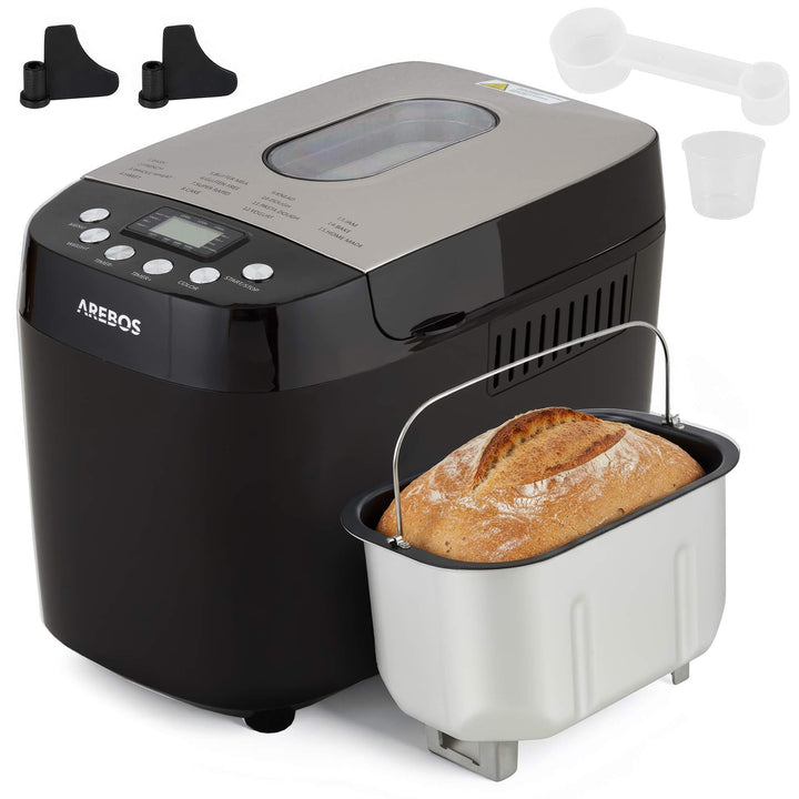 Arebos Brotbackautomat 1500g | mit 15 Programmen | 2 Knethaken | Timer | LCD Display | 3 Bräunungsgr