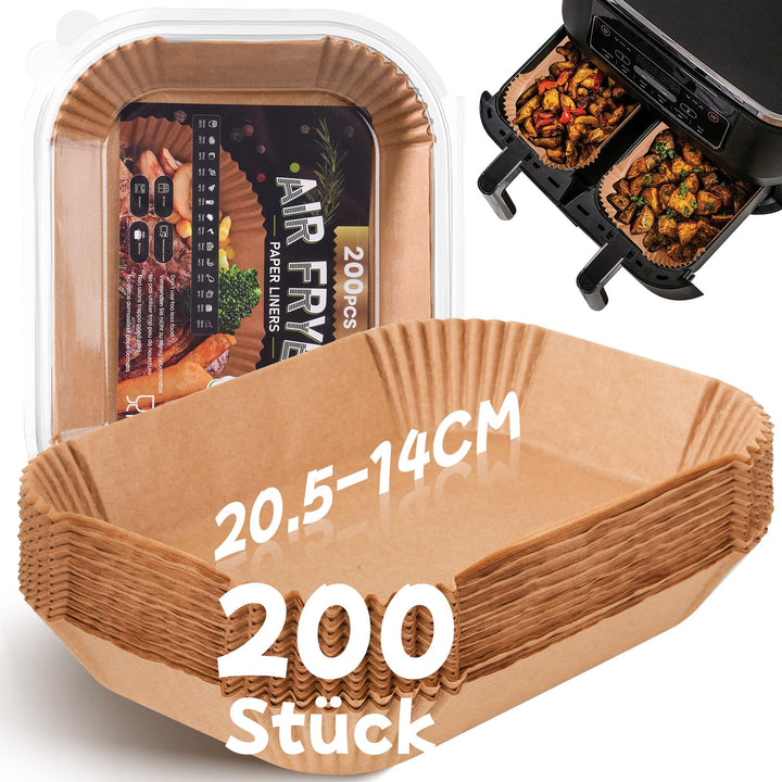 200 Stück Backpapier für Heissluftfritteuse mit Doppelkammer, 20,5x14CM Airfryer Backpapier für Ninj