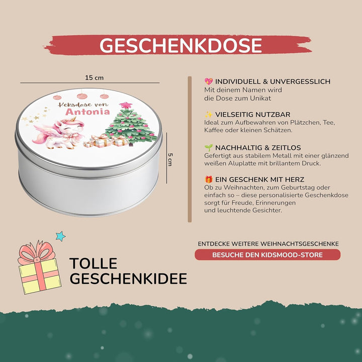 Kidsmood - Keksdose aus Metall – Personalisierte Weihnachtsdose zum Befüllen | Lebensmittelechte Geb
