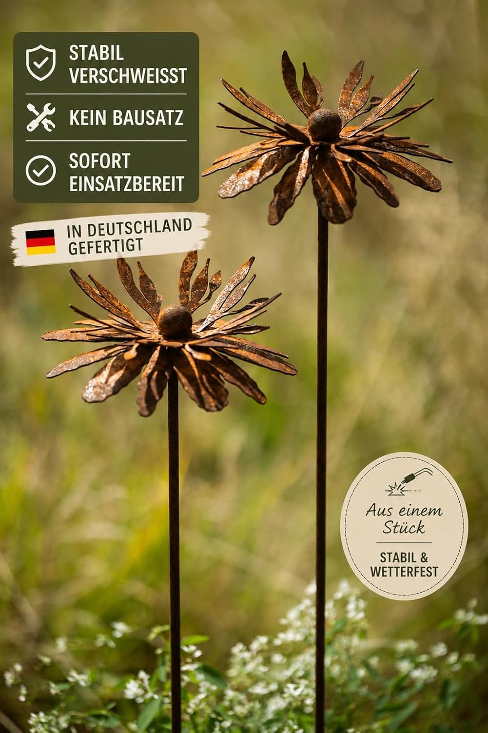 2er Set Gartenstecker Blume Mohn Teleopea Metall Rost Gartendeko Edelrost Rankstab Beetstecker Topfs