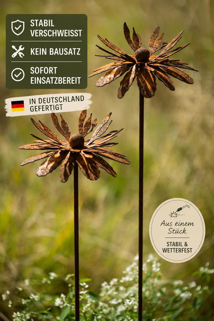 2er Set Gartenstecker Blume Mohn Teleopea Metall Rost Gartendeko Edelrost Rankstab Beetstecker Topfs