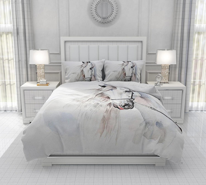 Pferde Bettwäsche Set 220x240 cm, Kinderbettwäsche, Pferde Motiv 3D Tier Motiv, Mikrofaser, Sehr Wei