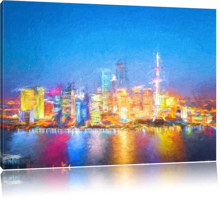 Pixxprint Skyline von Shanghai als Leinwandbild/Grösse: 100x70 cm/Wandbild/Kunstdruck/fertig bespann
