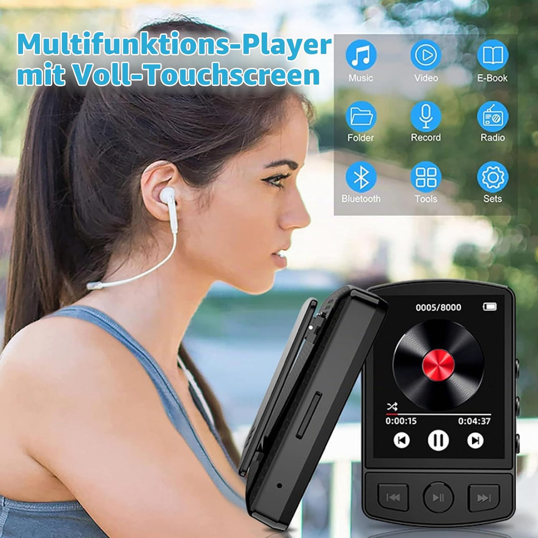 MP3 Player Bluetooth, Tragbarer digitaler Musikplayer mit Lautsprecher, Sprachaufzeichnung Eingebaut