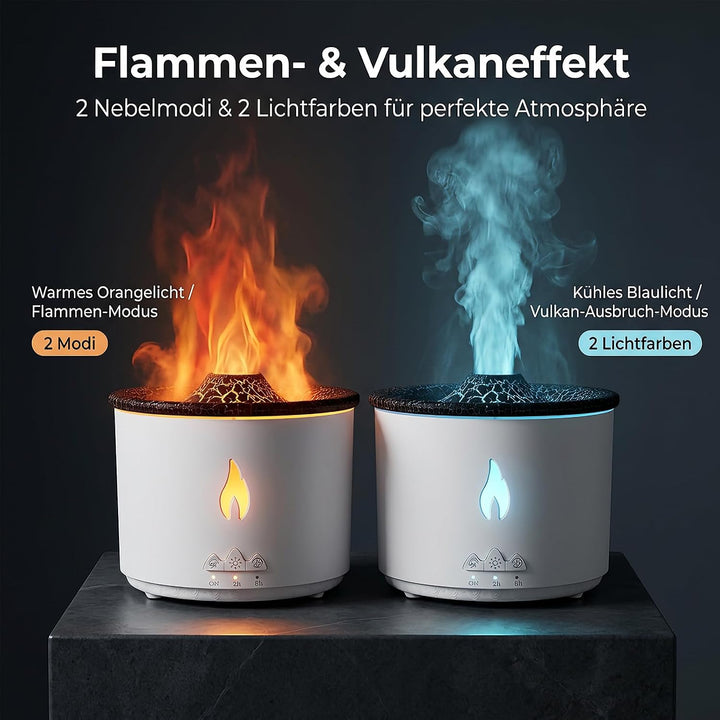 Vulkan Luftbefeuchter, Flammen Aroma Diffusor, 300ml Kapazität Weiss, Weiss