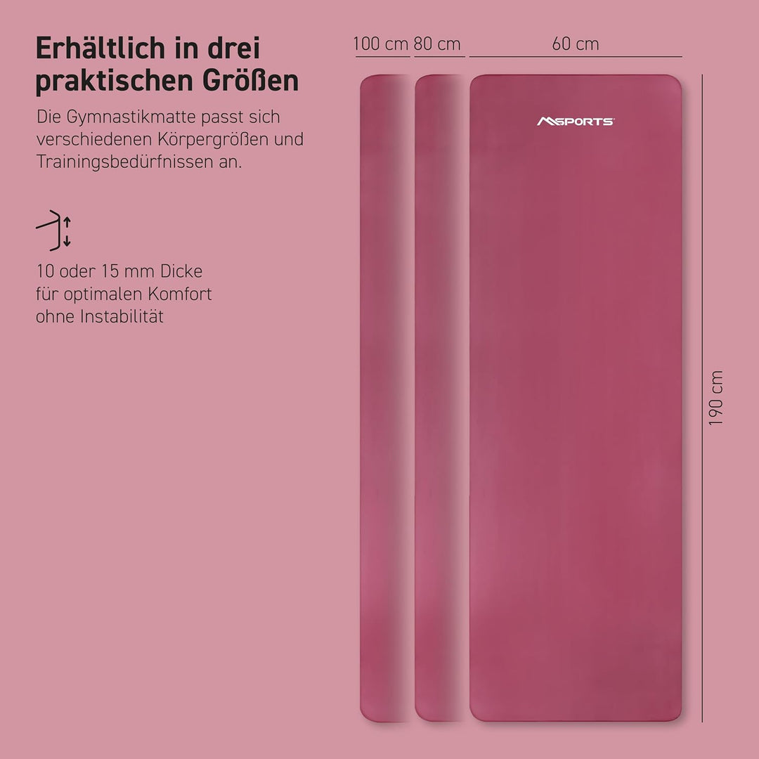 MSPORTS Gymnastikmatte | Yogamatte Premium rutschfest inkl. Tragegurt + Übungsposter + Workout App I