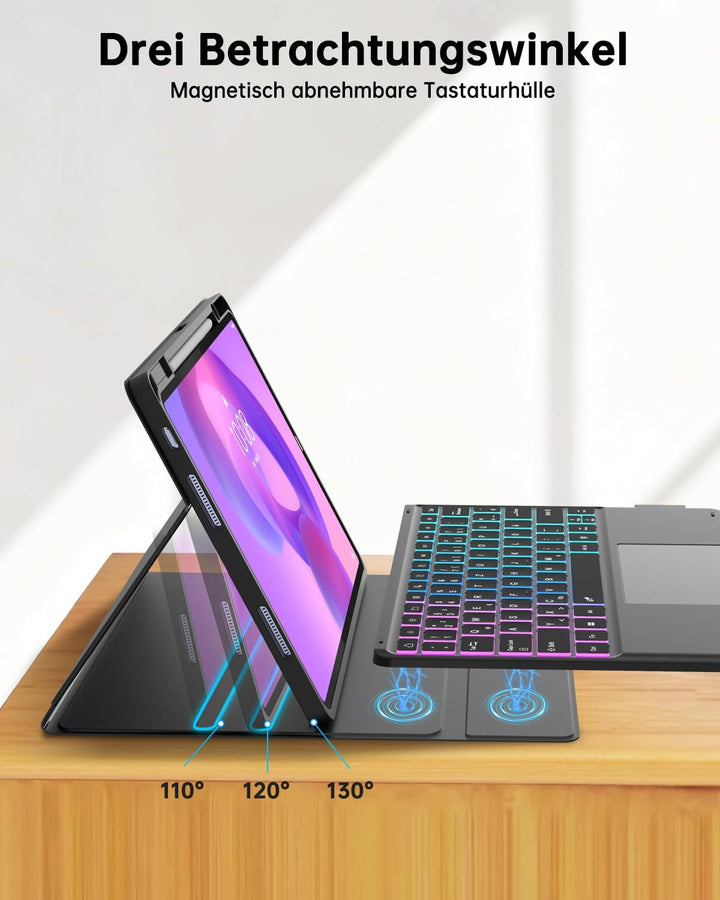 ROOFEI für Lenovo Idea Tab Plus 12,1 Zoll 2025 Hülle mit QWERTZ Tastatur - Regenbogen-Hintergrundbel
