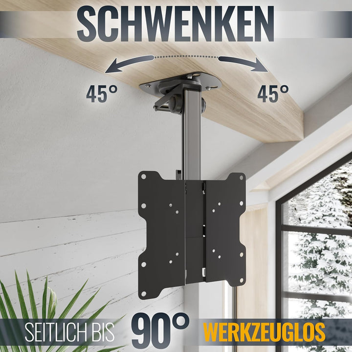 RICOO Monitor & TV Deckenhalterung für Fernseher 13-33 Zoll, Klappbar Schwenkbar Höhenverstellbar, U