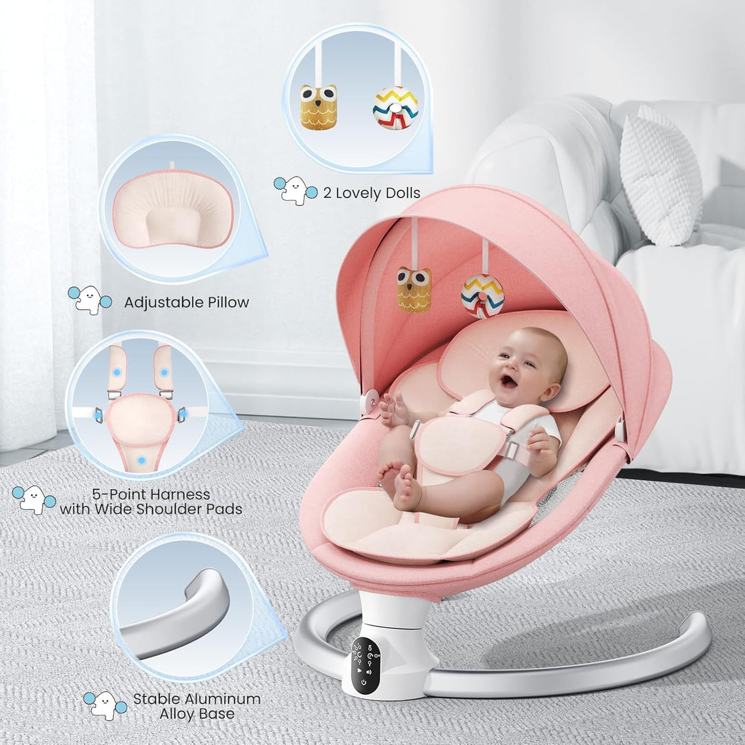 BlundiQue Babywippe Elektrisch mit 5 Natürlichen Schaukelgeschwindigkeiten, Babyschaukel elektrisch