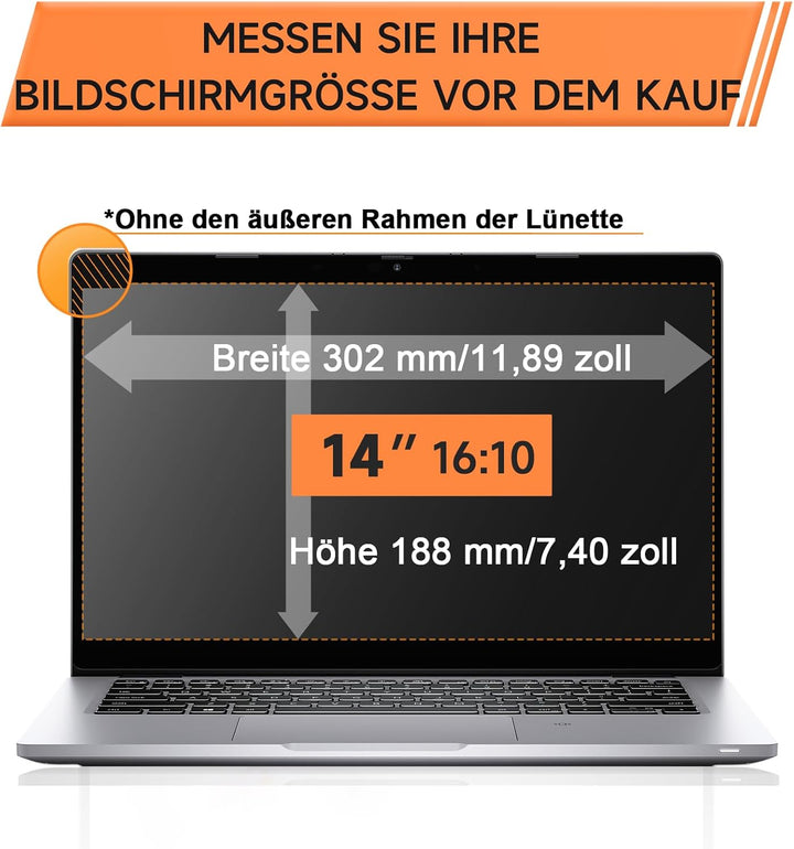 Mamol 360° Sichtschutz für 14 Zoll Laptop 16:10, Abnehmbarer Sichtschutzfolie, Anti Blaulicht Blends